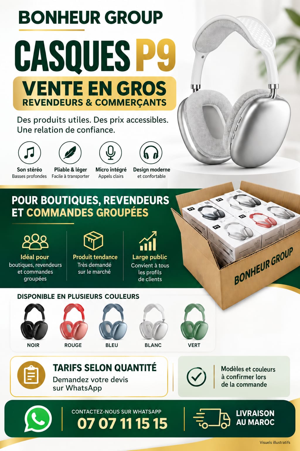 Casque Bluetooth P9 sans fil